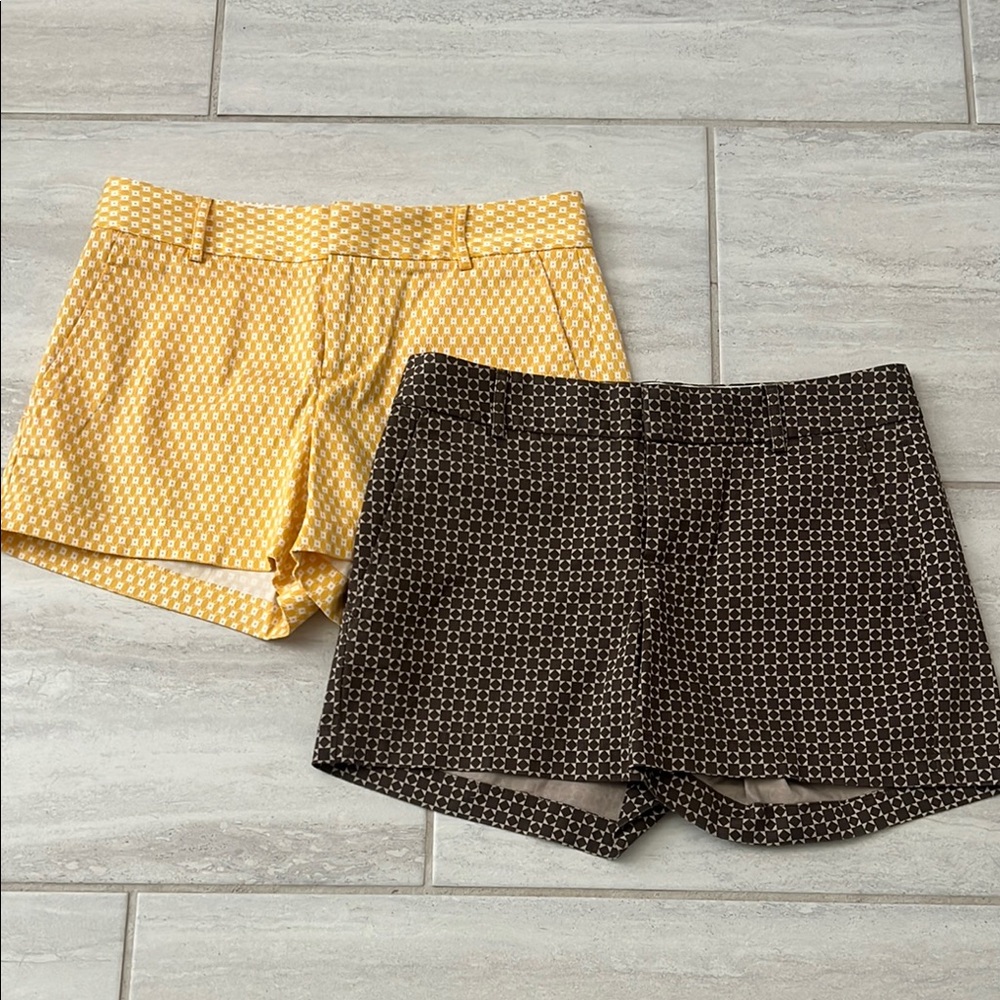 Banana Republic Yellow and Brown Bermudas with Geometric Patterns